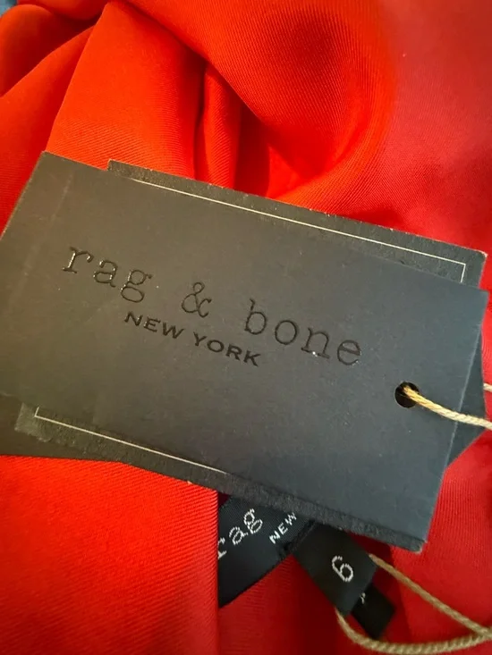 NWT. Rag & Bone. Florence Silk Tie Neck Blouse. Fiery Red. Size 6. - Picture 12 of 14